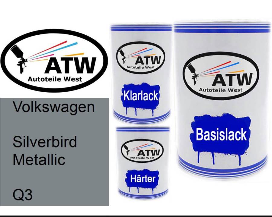 Volkswagen, Silverbird Metallic, Q3: 500ml Lackdose + 500ml Klarlack + 250ml Härter - Set, von ATW Autoteile West.